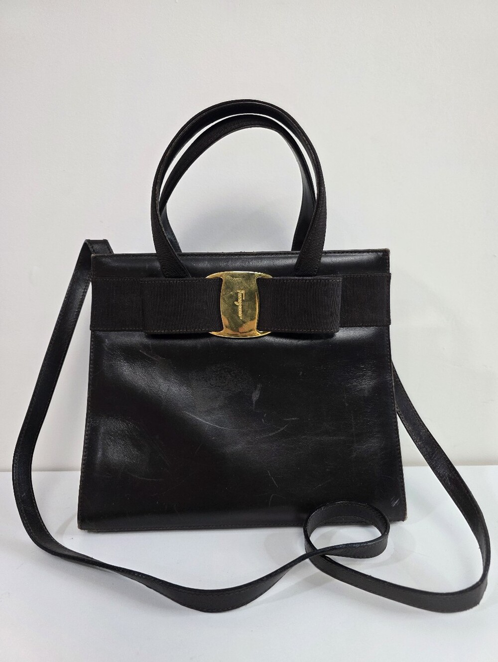 Salvatore Ferragamo Brown Bow Bag with Gold Accent
